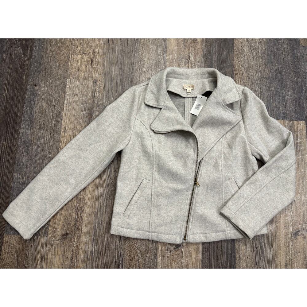 Hem & Thread Womens Gray Asymmetrical Zip Moto Jacket Heathered Soft Knit S NEW